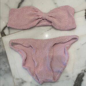 Hunza G Light Pink Textured Bandeau Bikini Set
